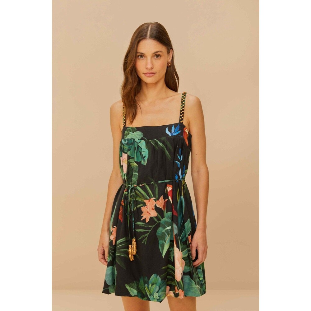 ✨ FARM Rio Midnight Macaw Fiesta Linen Blend Mini Dress - Size XS ✨